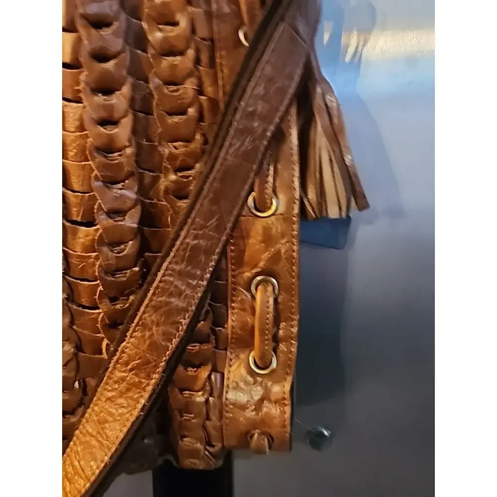 AMERI-LEATHER Large Brown Leather Tote Crossbody Shoulder Bag 15 x 16 - Picture 4 of 7